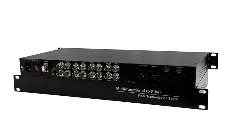 SDI sobre fibra extensor com transmissor e receptor, ethernet, áudio XLR