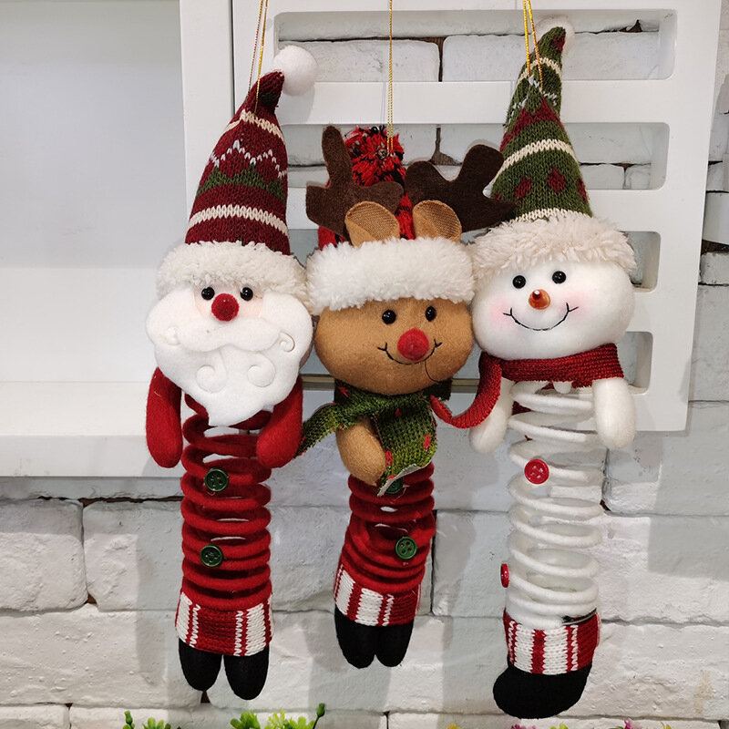 Santa Claus Christmas Doll Elk Christmas Ornaments Pendant Xmas Tree Decorative Poducts Swing Spring Feet Doll Gifts Toys