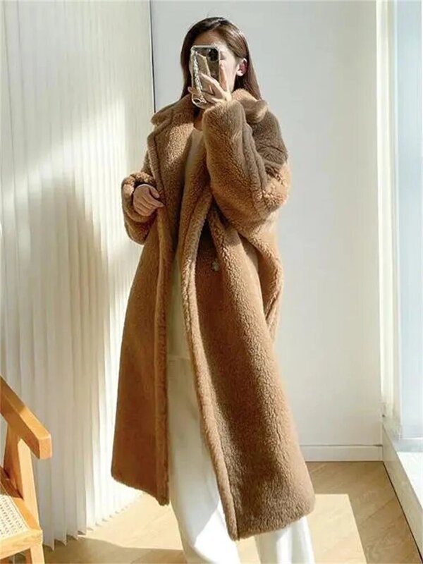 女性のためのeddyフェイクファーコート、ぬいぐるみジャケット、厚くて暖かい、大きくて長い、豪華でエレガント、高品質、韓国スタイル、冬
