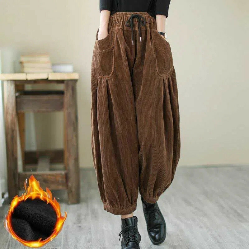Pantalones de pana holgados para mujer, pantalón Vintage de pierna ancha con bolsillo de pana de terciopelo, primavera e invierno, novedad de 2023