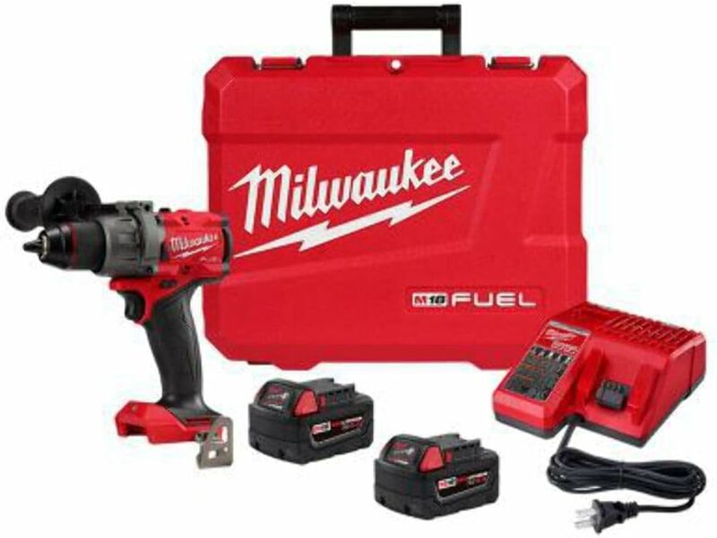 Milwaukee 2904-22 12V 1/2 "bor palu/Kit Driver dengan (2) 5,0 AH baterai, pengisi daya & sarung peralatan merah