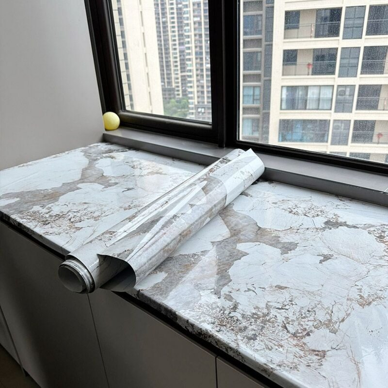 Marbre dekorasi kamar mandi kertas dinding berperekat tahan air tahan jamur stiker gel atas meja tahan minyak masakan furnitur