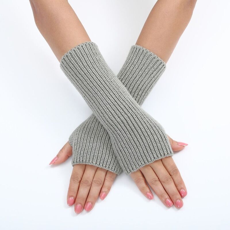 Solid Color Knitted Gloves Fashion Stripe Fingerless Wrist Gloves Woolen Yarn Wrist Sleeves Warmer Mittens Student