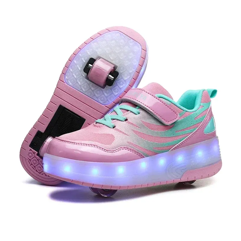 Uczniowie otwierają buty LED na rolkach dla dzieci prezent urodzinowy buty dla chłopców i dziewcząt oświetlone buty na Boże Narodzenie prezent