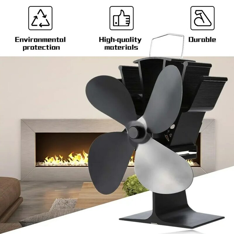 Stove Fan Eco Thermal Power Fireplace Fan Heat Powered Wood Stove Fan for Wood/Log Burner /Fireplace Eco Friendly Four-leaf Fans