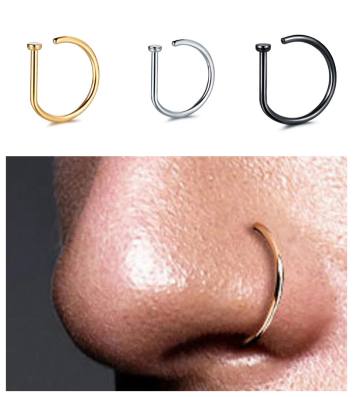 Piercing de aro en forma de C para nariz, Piercing falso en forma de U, joyería para Piercing, 1 unidad