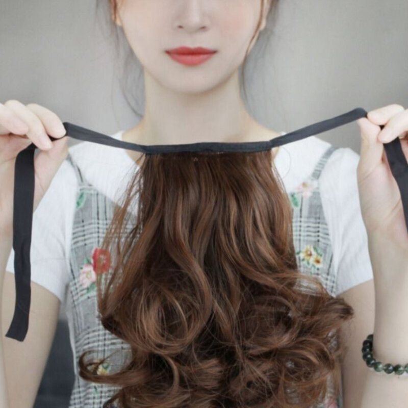 Mode Pluizige Lange Krullende Synthetische Vezel Paardenstaart Nep Pruik Voorzijde Haarstuk Verlenging Haarstuk Voor Vrouw Dagelijks Gebruik