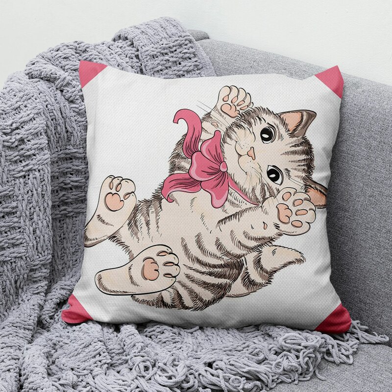 Federa decorativa per gatti carini fodera per cuscino in lino di poliestere cuscino per divano moderno decorazione federa per set di decorazioni per la casa