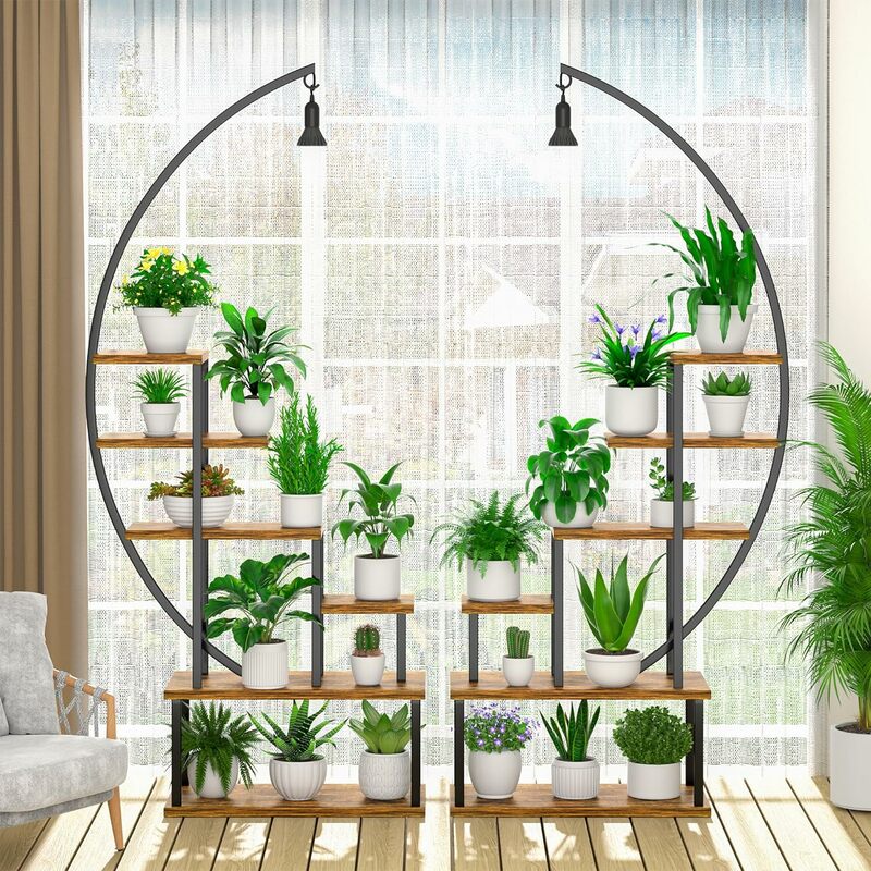 Metal Plant Stand with Grow Lights, 6 Tiered Tall Stand for Indoor Plants Multiple, Large Plant Shelf Display Holder