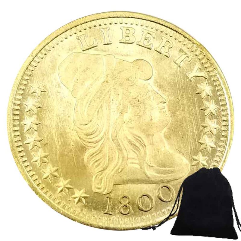 Moneda de bolsillo conmemorativa de la buena suerte, moneda de lujo de gran libertad de EE. UU., paz, moneda de arte divertida para pareja, moneda de decisión de club nocturno, bolsa de regalo, 1800