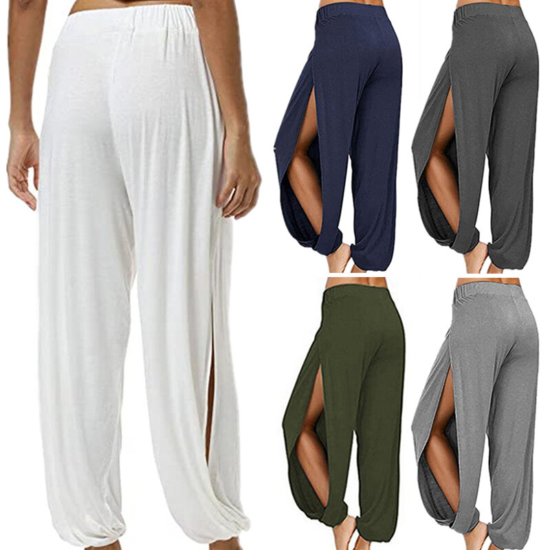 Женские модные штаны для йоги с высокой талией, широкие брюки-султанки, леггинсы для спортзала, повседневные однотонные брюки для тренировок, домашняя одежда для спортзала