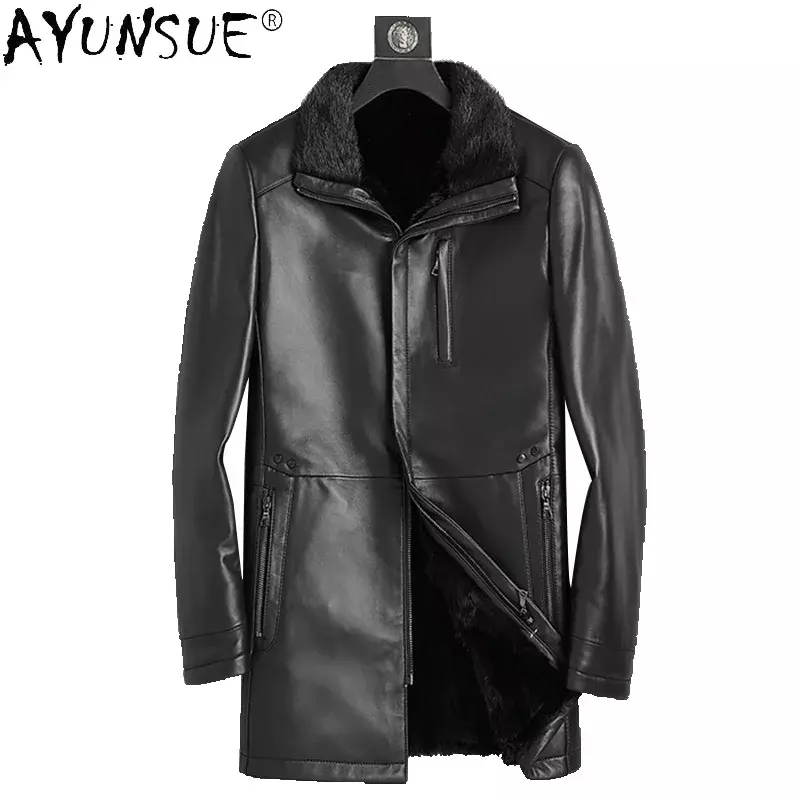 AYUNSUE Winter Real Fur Coat Men Clothing Genuine Sheepskin Jacket Men Warm Mink Fur Liner Casual Mid-length Fashion Fur Jackets