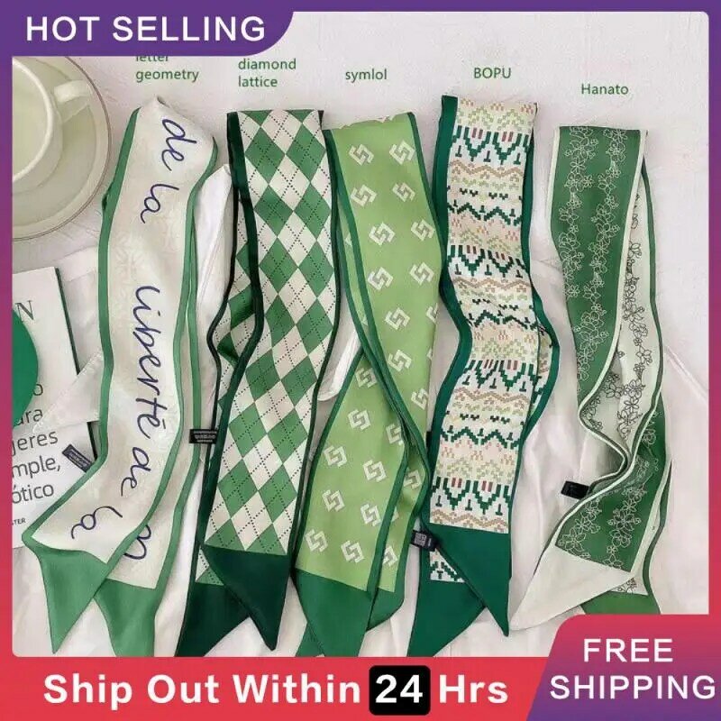 Women Fashionable 7cm Wide Elegant Decorative Long Scarf Narrow Trendy Accessory Must-have Green Small Scarf Versatile Thin Soft