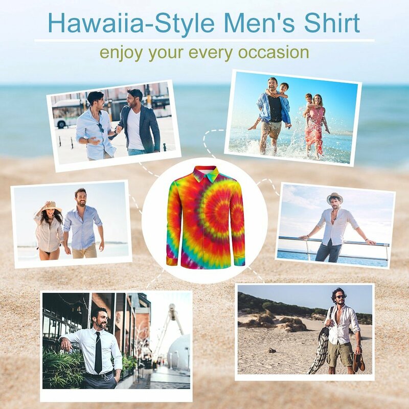Chemises décontractées à imprimé arc-en-ciel pour hommes, chemise fantaisie colorée, chemisiers surdimensionnés Harajuku, vêtements à manches longues, cadeau d'urgence, printemps