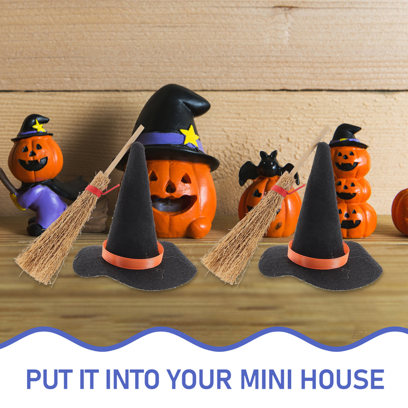 Mini chapeaux de sorcière en feutre, couvre-bouteille de vin, petit balai, mini décorations d'Halloween