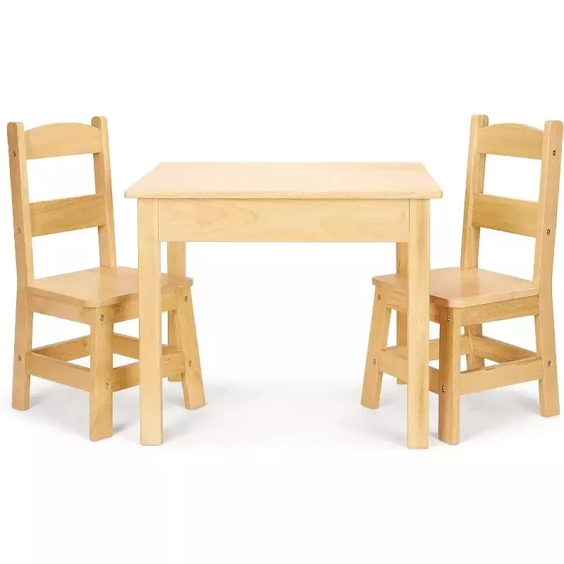 Стол из массива дерева и комплект из 2 стульев-Искусственная отделка мебели для игровой комнаты