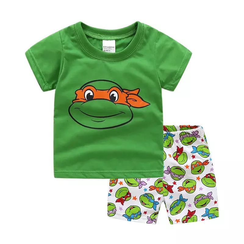 TMNT-Pijama infantil Tartarugas Ninja, roupa para adolescentes, roupa para meninos, shorts manga curta, algodão estampa, verão