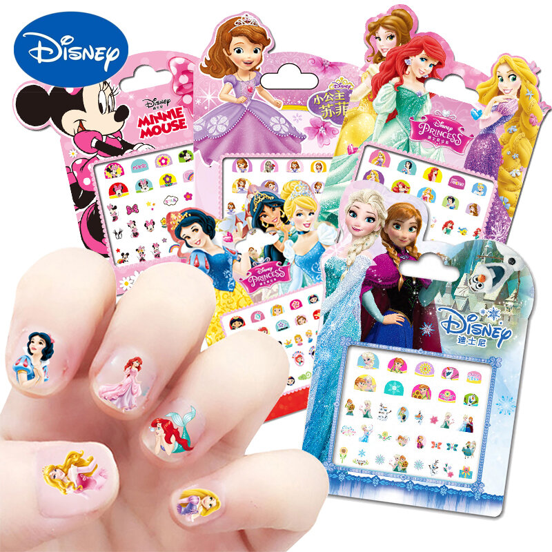 Autocollants pour ongles de dessin animé pour filles, jouet de princesse congelée, Elsa, Anna, figurine Minnie, poupées pour enfants, jouet de dessin animé