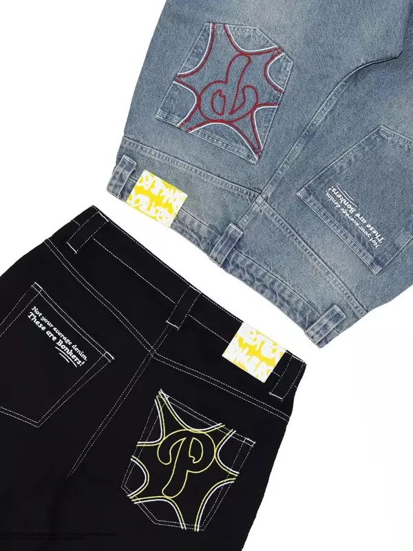 Retro New Baggy Casual Wide Leg Jeans Men Street Hip Hop Print Jeans Trend Fashion Black High-waist Jean Y2k Men Clothing 2023