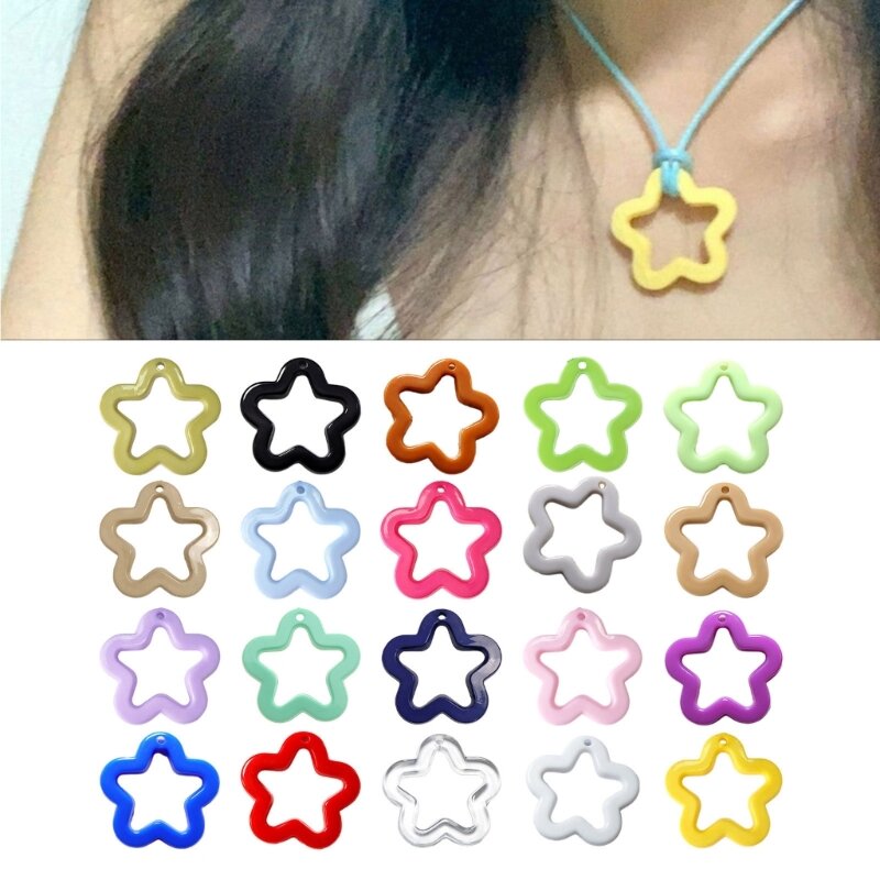 20 Warna 30X30Mm Liontin Jimat Bintang Berujung Kecil untuk Wanita DIY Kalung Perhiasan Bintang Warna-warni Membuat Temuan.