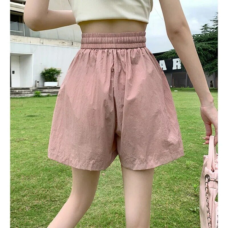 Retalhos femininos com cordão de bolso, shorts monocromáticos e confortáveis com tudo que combina, doce moda japonesa de verão, 2024