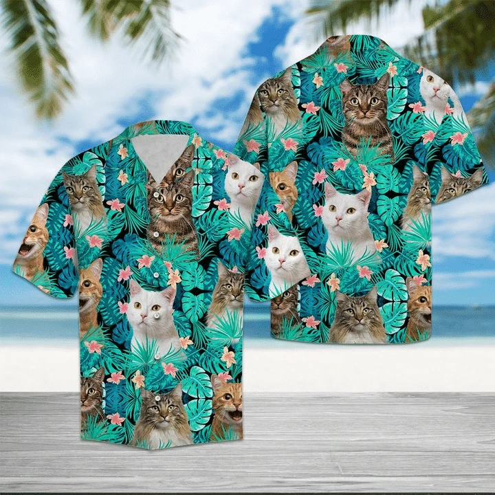 Letni kot Kawaii 3d z nadrukiem koszula hawajska mężczyzn odzież plażowa z krótkim rękawem bluzka chłopiec Casual męska klapa Camisa