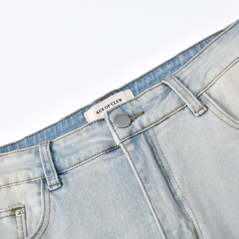 Denim Jeans for Men Streetwear Vibe Vintage Spring Popular Versatile American Style Harajuku Panelled Ripped Straight Highstreet