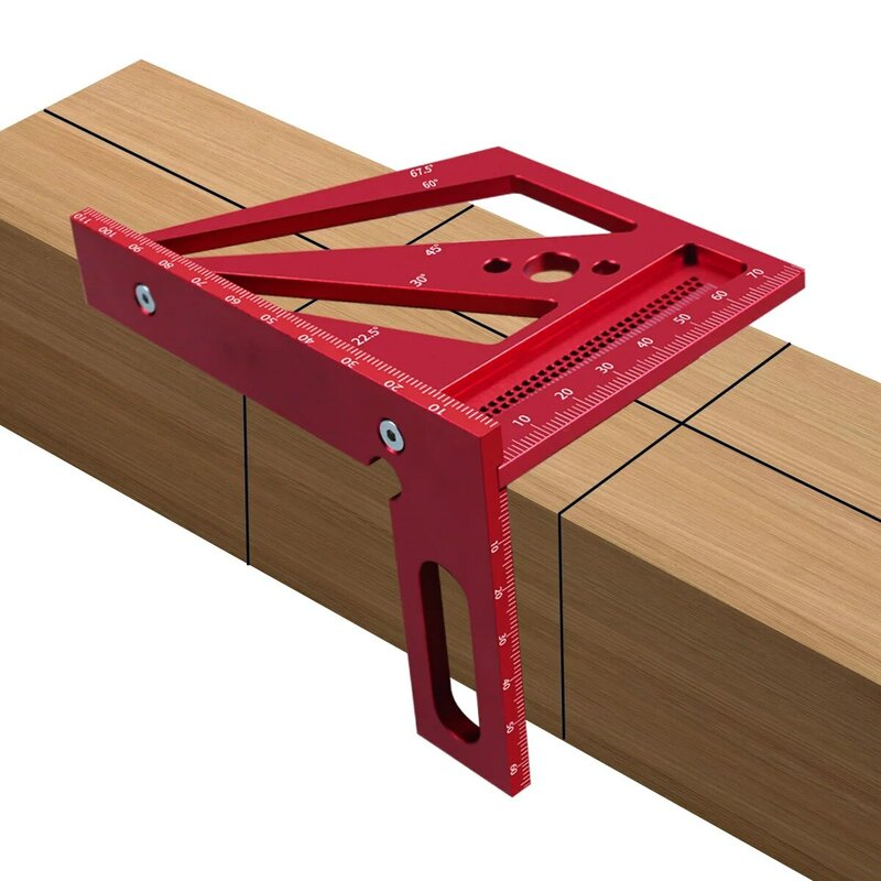 Goniometro quadrato per la lavorazione del legno Multi-angolo 3D, righello triangolare per mitra in lega di alluminio T-Type Scriber - 22.5/30/45/60/67.5/90 gradi