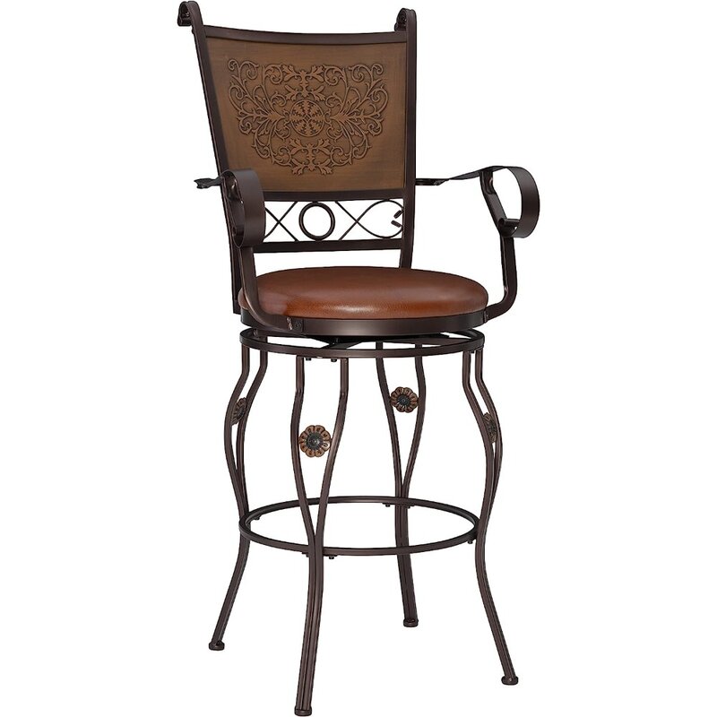 Company Big and Tall Copper Stamped Back Barstool with Arms Bar Stool, Bronze