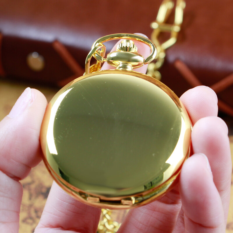 Top Luxury Gold All Hunter Quartz Pocket Watch Vintage Smooth Simple Jewelry Necklace With Chain Pocket Watches Mens Women Gift