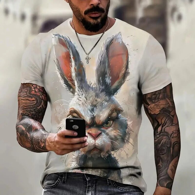 T-shirt à manches courtes pour hommes, haut de rue décontracté, impression 3D Angry Animal, mode respirante, été, nouveau