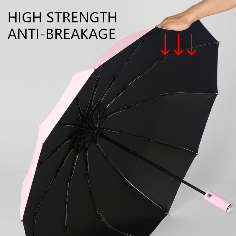 Vinyl Umbrella 2024 New Style LED Light Folding Sun Protection Rotating Flashlight Lighting Emergency High Quality Windproof