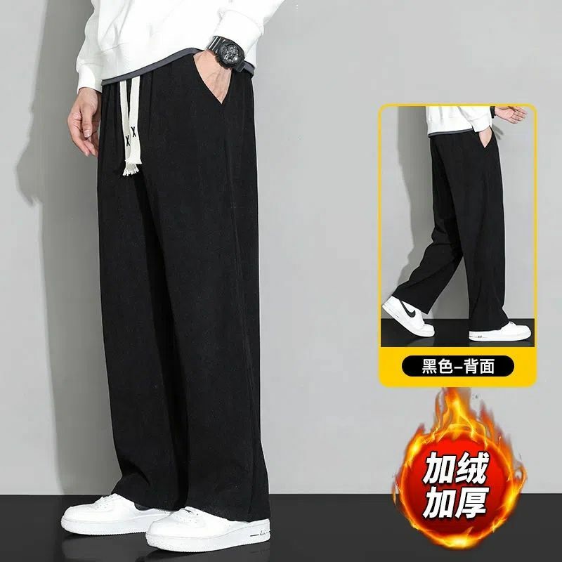Vintage wysokiej jakości sztruksowe luźne proste spodnie z szerokimi nogawkami mężczyźni polar na co dzień zagęścić ciepłe jednokolorowa odzież sportowa młodzieżowe workowate spodnie