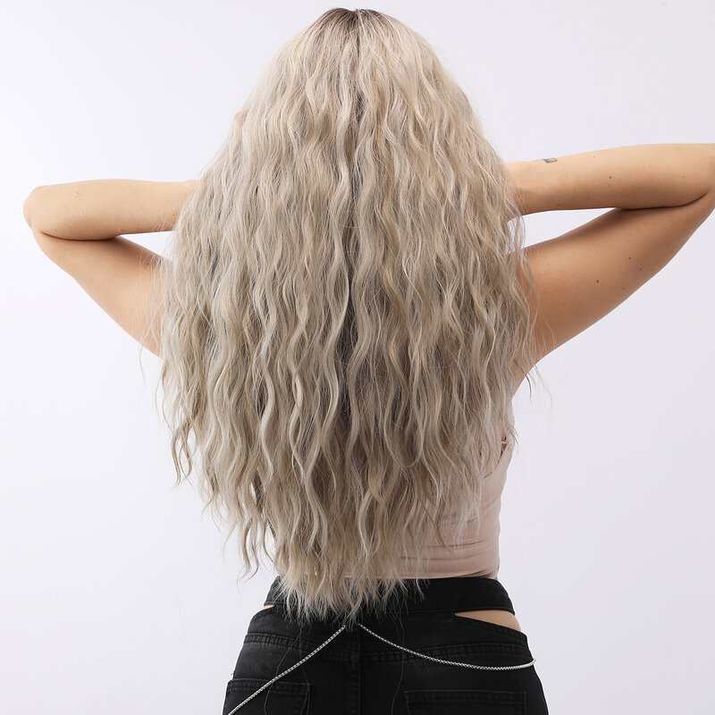 Smilco-Omber cinza longo encaracolado perucas para mulheres, peruca frontal de renda sintética, cabelo resistente ao calor, parte T, 24 cm, 13x5x1