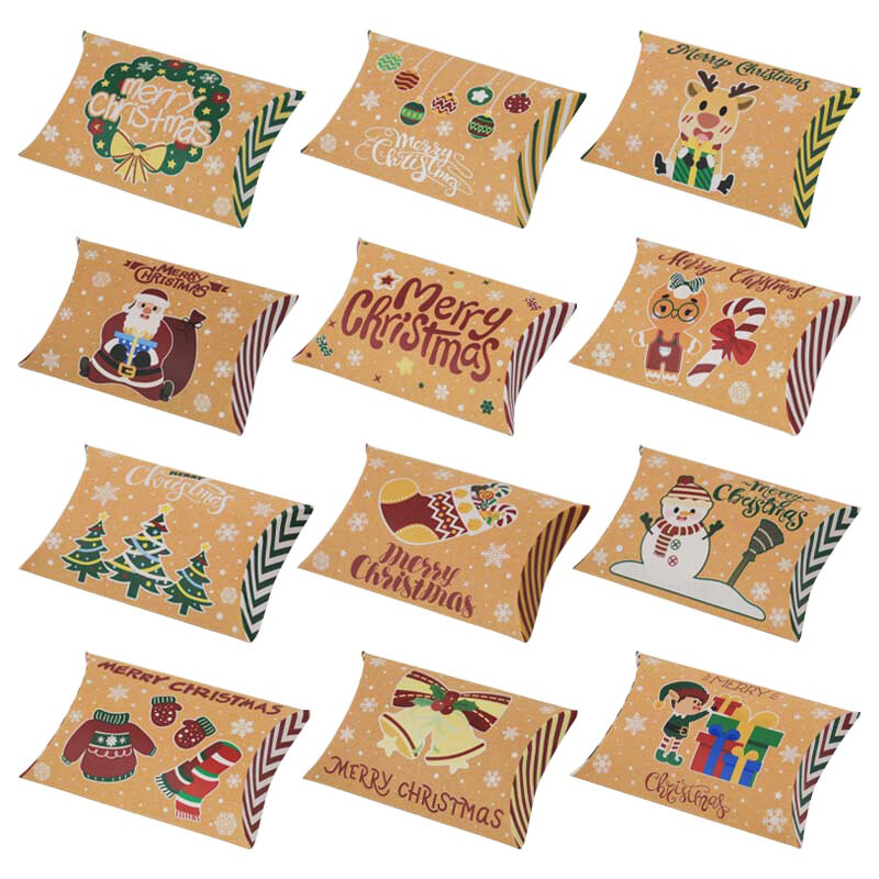 12pcs scatole di caramelle per cuscini natalizi decorazioni natalizie per la casa Navidad sacchetti di imballaggio per babbo natale di capodanno 2024 confezione regalo per bambini di natale