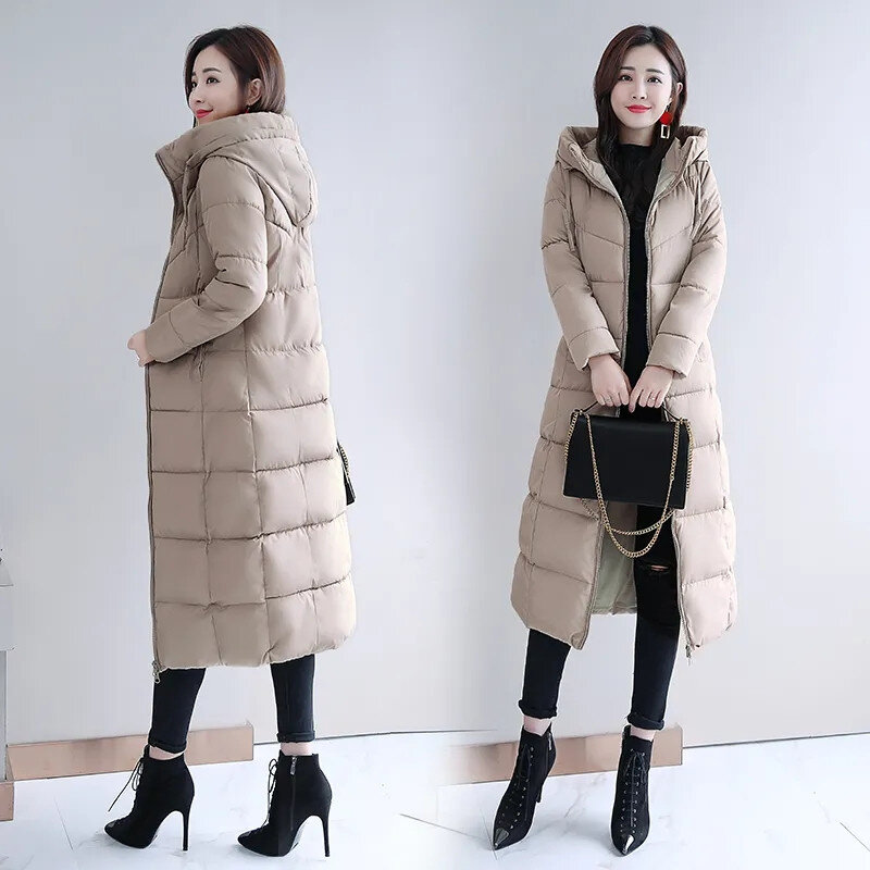 Mantel panjang lurus musim dingin wanita, jaket bulu angsa Parka bertudung longgar ukuran besar 5XL WT 1 Kg 2023