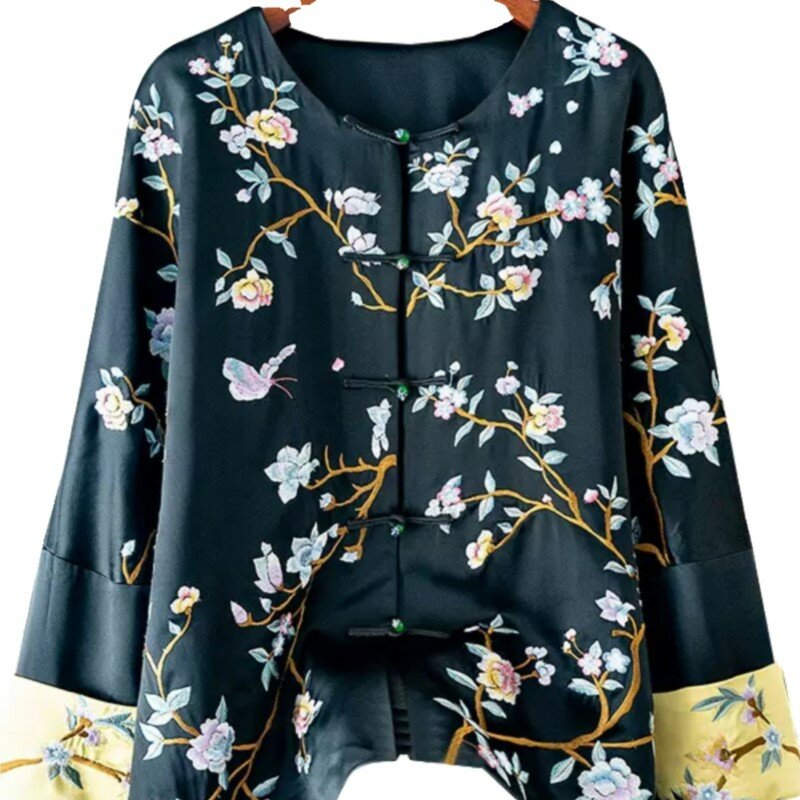 Early New Chinese Style Embroidery Coat Women's Beaded Casual Loose Cardigan Top