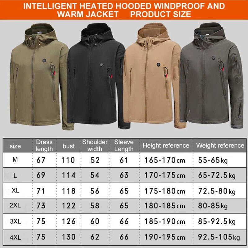 Men Outdoor Winter Electric Heating Jacket USB Charge Men Heated Jackets Intelligent Heat Skiing Hiking Clothes