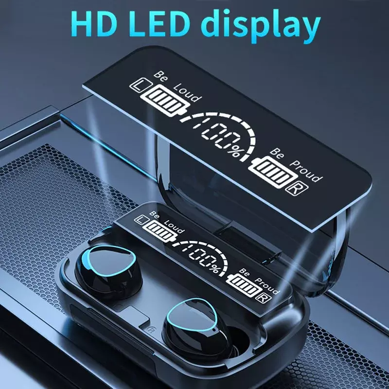 Wireless Bluetooth Earbuds, HiFi Headphones with charging Compartment and LED Display Power, In Ear Headset Gamer Earphones