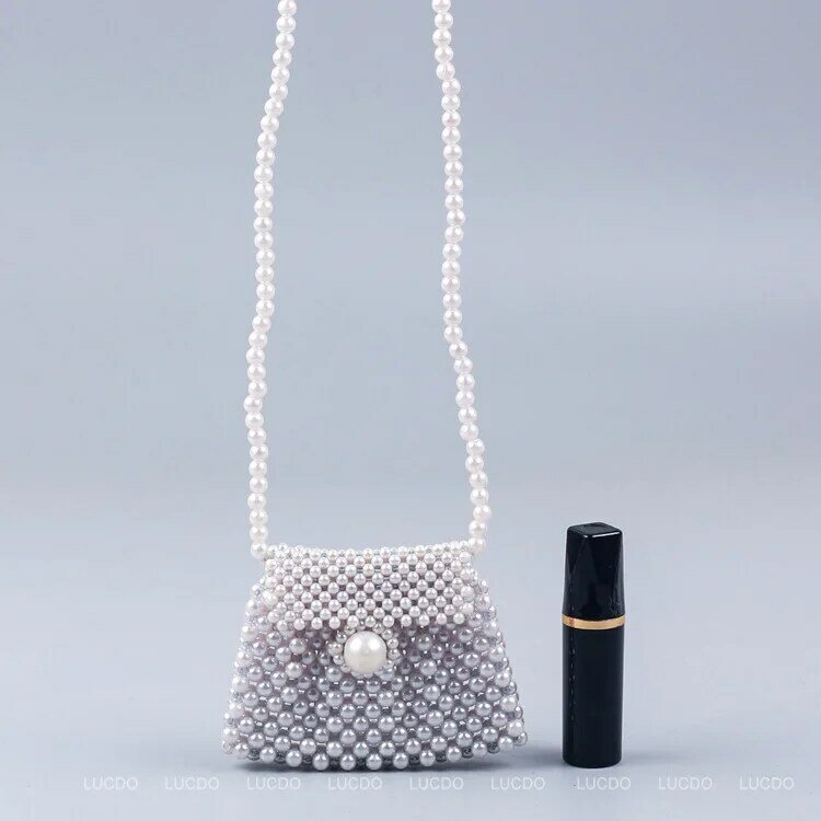 2022 Luxury Small Beaded Flap Box Pearl Clutch Women Mini Cross Body Bag borse e borsetta LadiesHand Woven Pearl Handbags