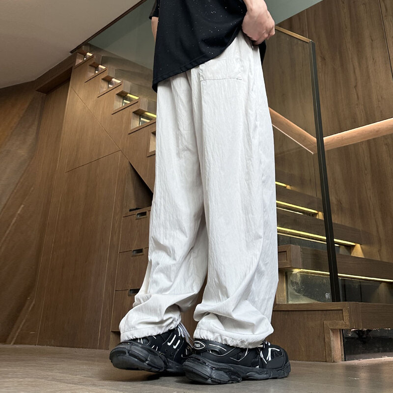 Ponadgabarytowe spodnie dresowe do biegania letnie Y2K szybkoschnące Fitness sportowy utwór workowate spodnie szerokie nogawki męskie siłownia koreańskie ubrania Techwear
