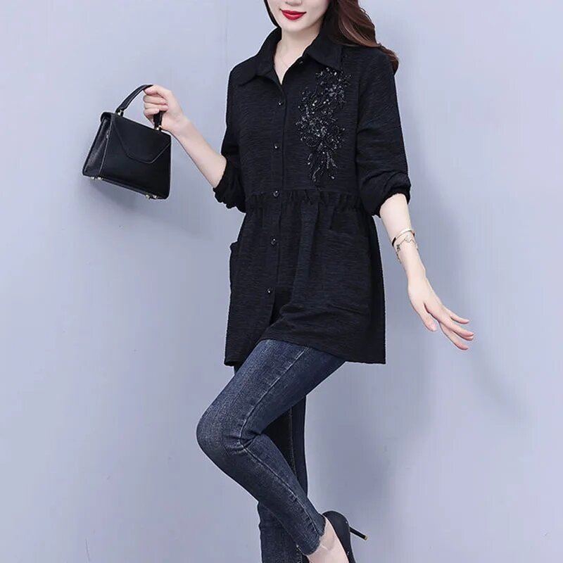 Spring Autumn Top-Grade Shirts Women Loose Long Sleeved Single-Breasted Slim Shirt Female Fashion Print Casual Lady Thin Tops