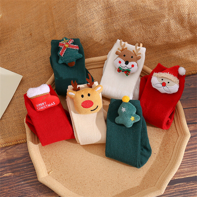 Creative Christmas Socks for Children's Boys Girls Cute Funny Elk Snowman Santa Happy New Year Mid Tube Stockings Christmas Gift