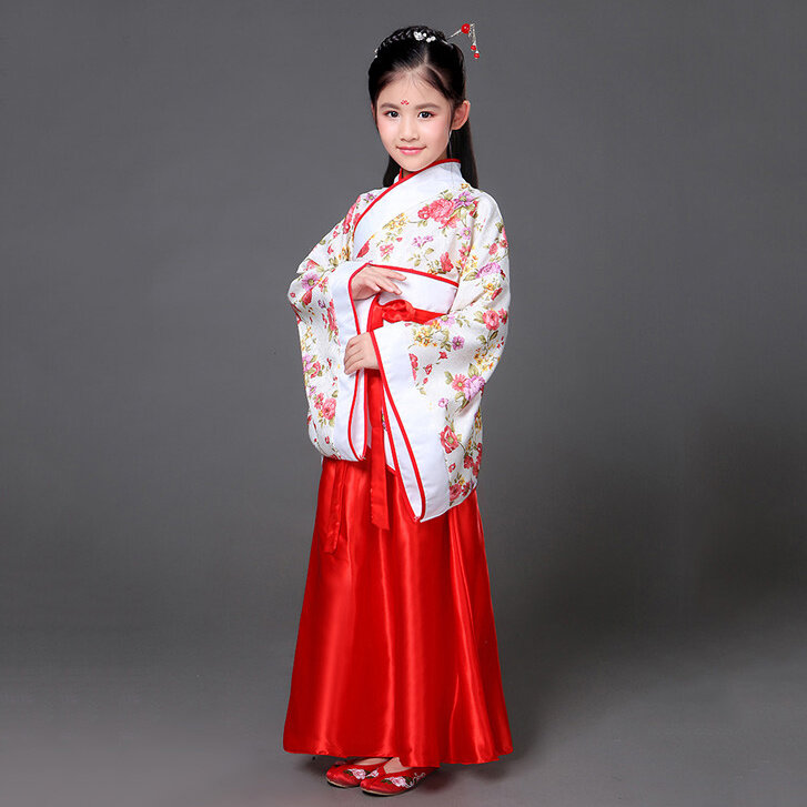 레드 화이트 전통 Hanfu 코스프레 의류 당나라 황후 드레스, 여성 중국 고대 의상 어린이를 위한 중국 복장