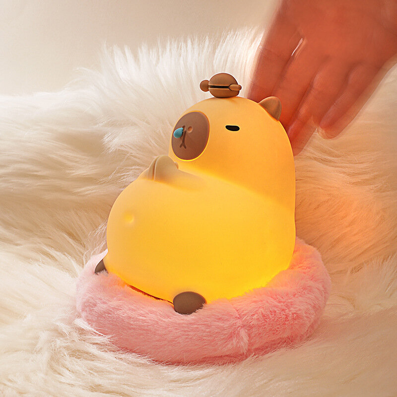 Kapibara silikonowa lampka nocna USB do ładowania z włącznikiem dotykowym przyciemnianie czasu Cute Cartoon Animal Animal lampka nocna dla dekoracja do pokoju dziecięcego
