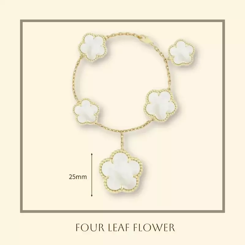 طقم مجوهرات من أربع أوراق برسيم للنساء ، سلسلة سترة عصرية ، خاتم قشرة أبيض ، فاخر