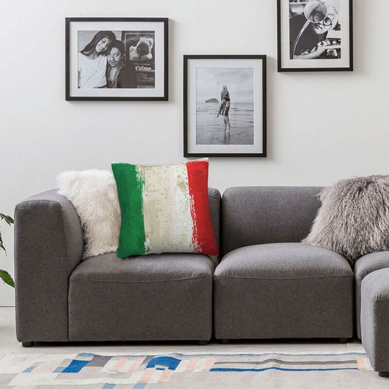 Funda de almohada cuadrada con bandera italiana, cubierta de cojín de poliéster con cremallera decorativa, cómoda, para el hogar y la sala de estar