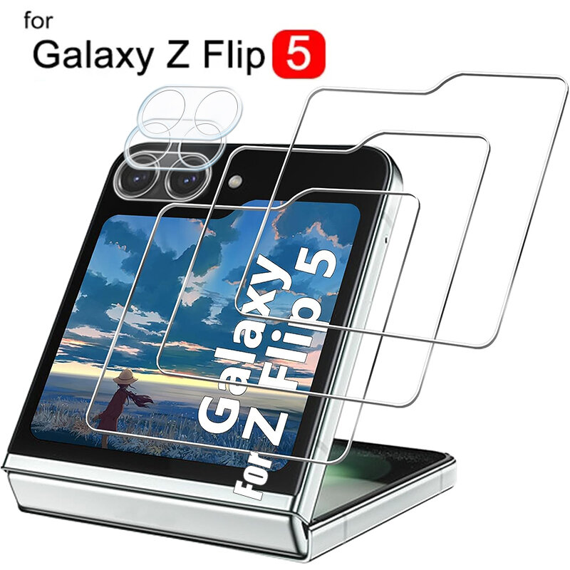 ฟิล์มกระจกนิรภัยสำหรับ Samsung Galaxy Z Z flip 5 5 5g ฟิล์มป้องกันหน้าจอด้านนอกเลนส์กล้องป้องกันรอยขีดข่วนสำหรับ Samsung Z Flip5