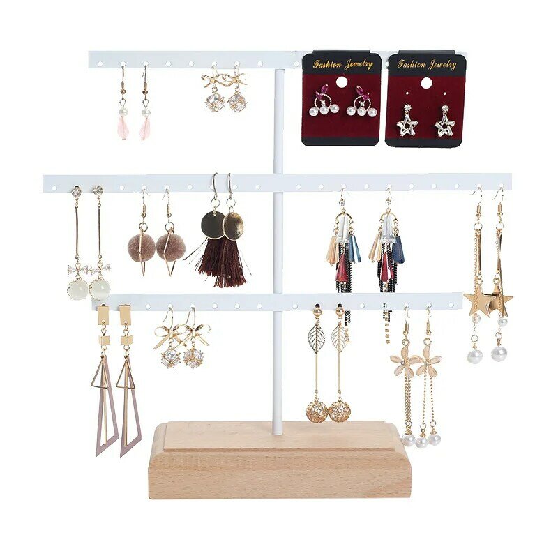 Estante de exhibición de pendientes multifuncional DIY para mujer, estante de almacenamiento de collar y anillo, fondo de madera desmontable, estante de joyería de pulsera, nuevo