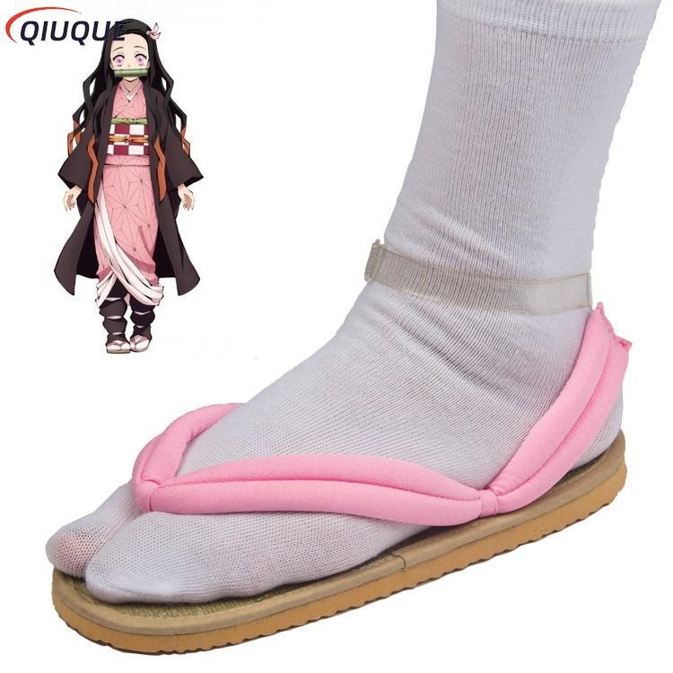 Zuecos de Cosplay de Anime Kamado Nezuko para adultos y niños, chanclas de Kimono, zapatillas Geta, zapatos